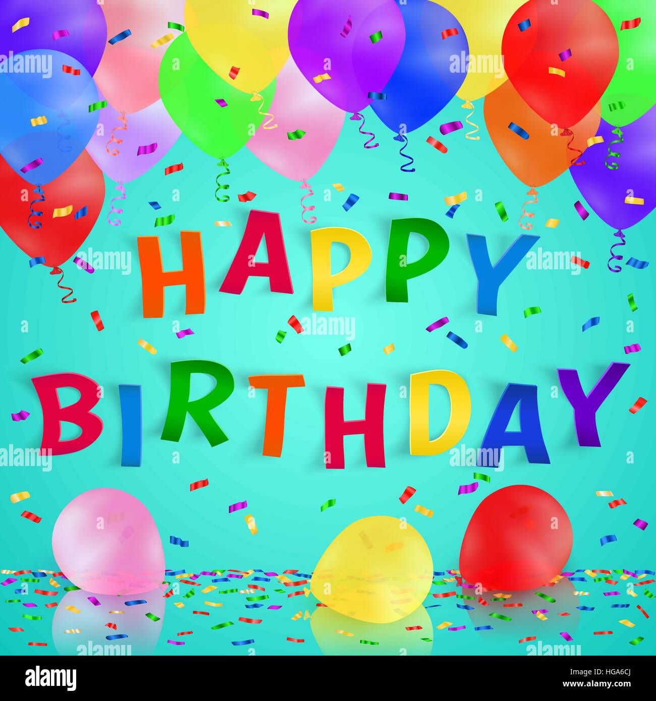 Joyeux Anniversaire A Fond Les Ballons Colores Et Realistes De Confettis Carte De Vœux Image Vectorielle Stock Alamy