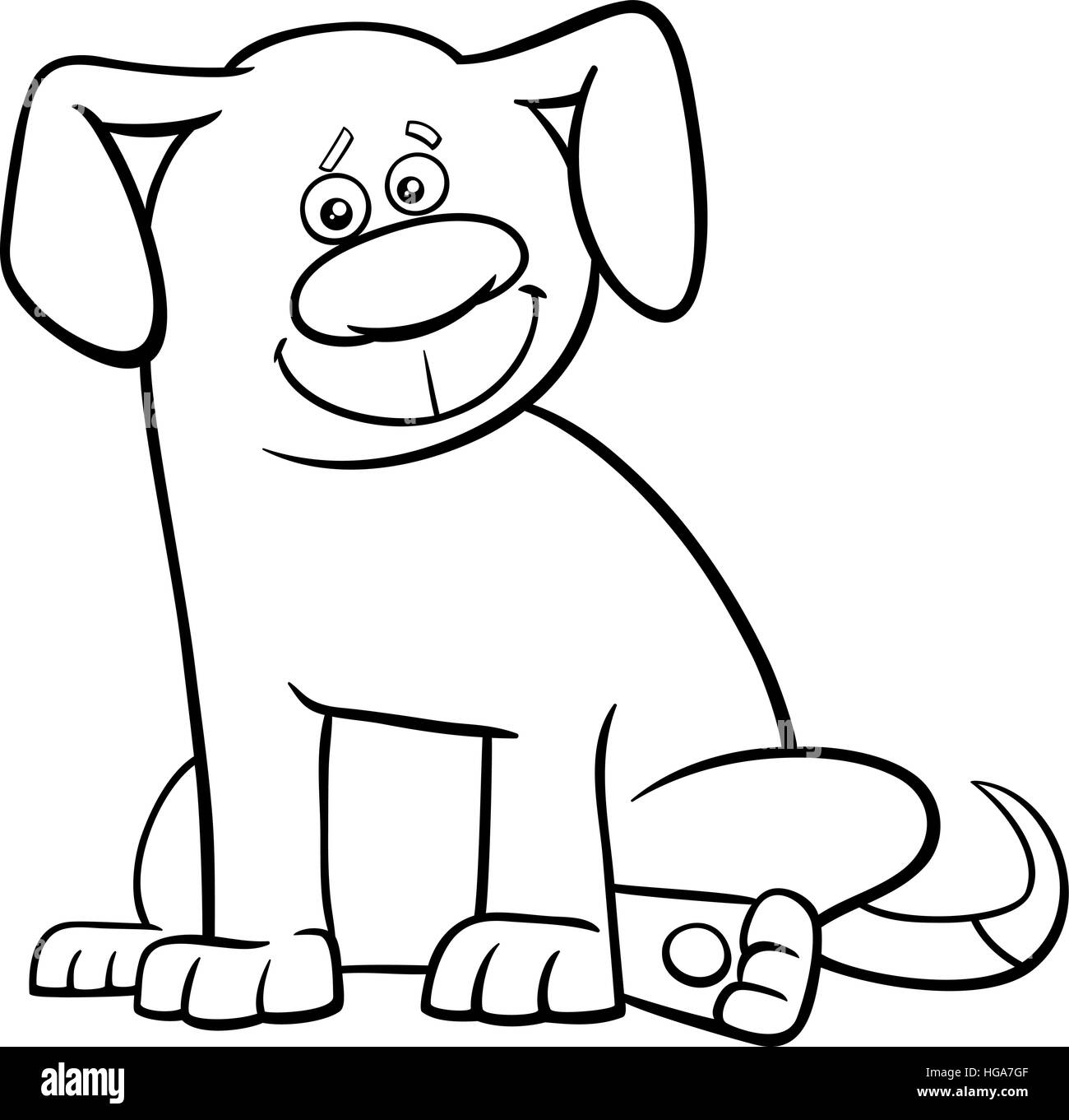 Cartoon noir et blanc Illustration de livre de coloriage personnage animal chien Illustration de Vecteur