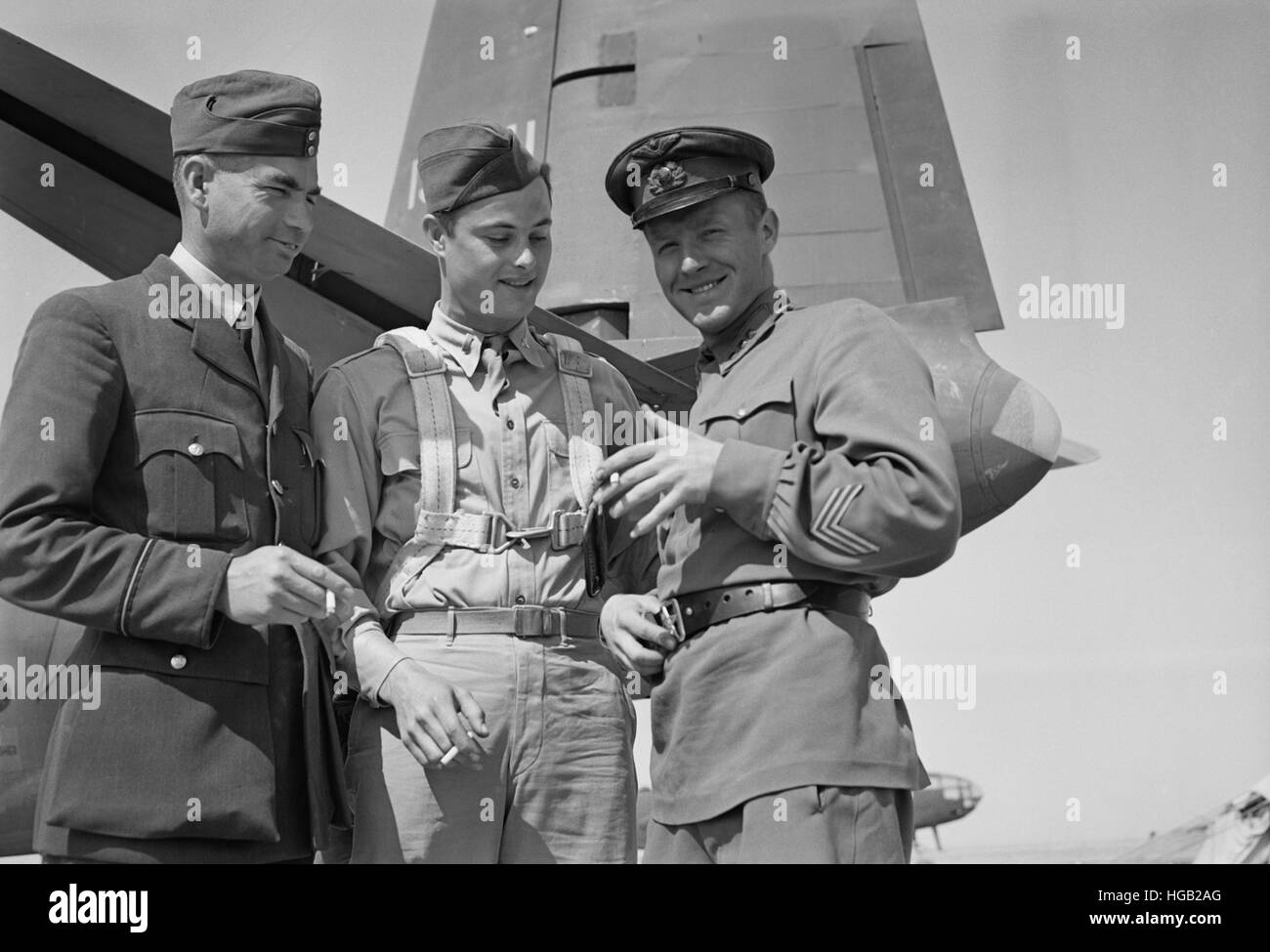 Cuisine américaine, russe et les pilotes de la Royal Air Force, 1943. Banque D'Images