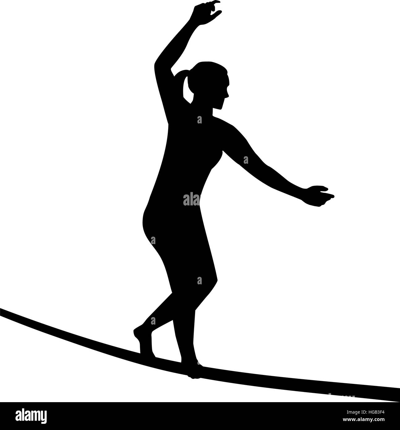 Silhouette de femme Slacklining Illustration de Vecteur