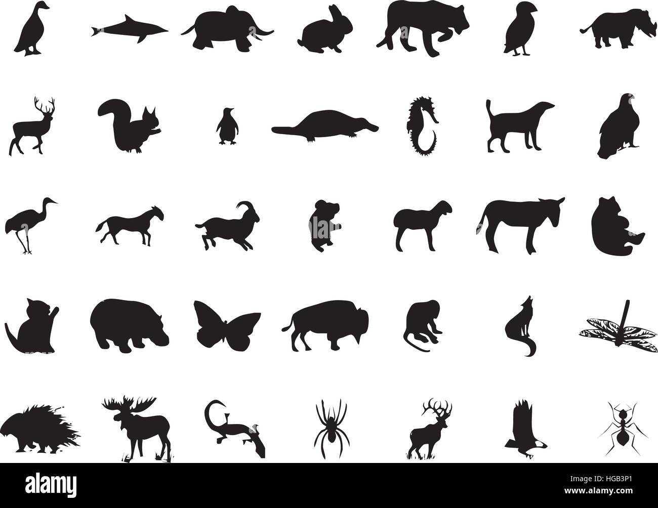 Jeu de silhouettes d'animaux Illustration de Vecteur