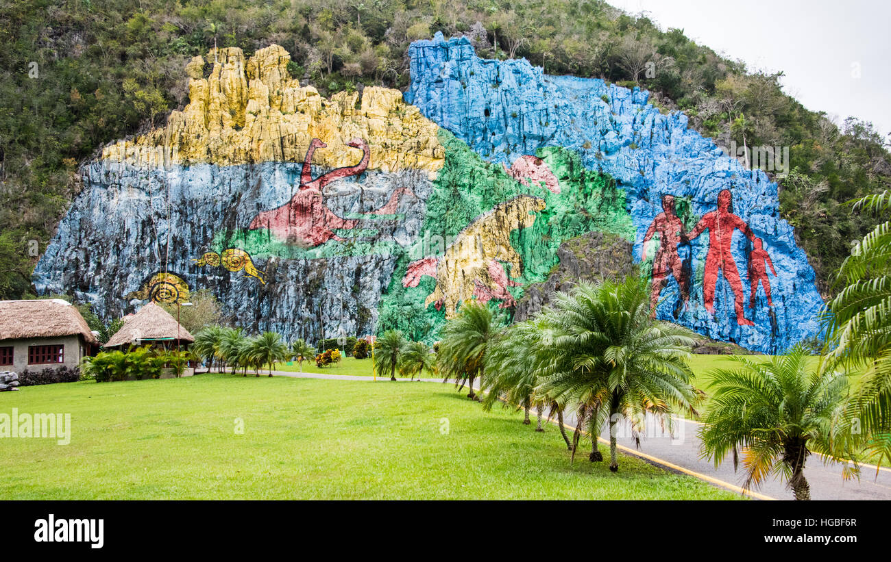 La murale de la Préhistoire, Viñales, Cuba Banque D'Images