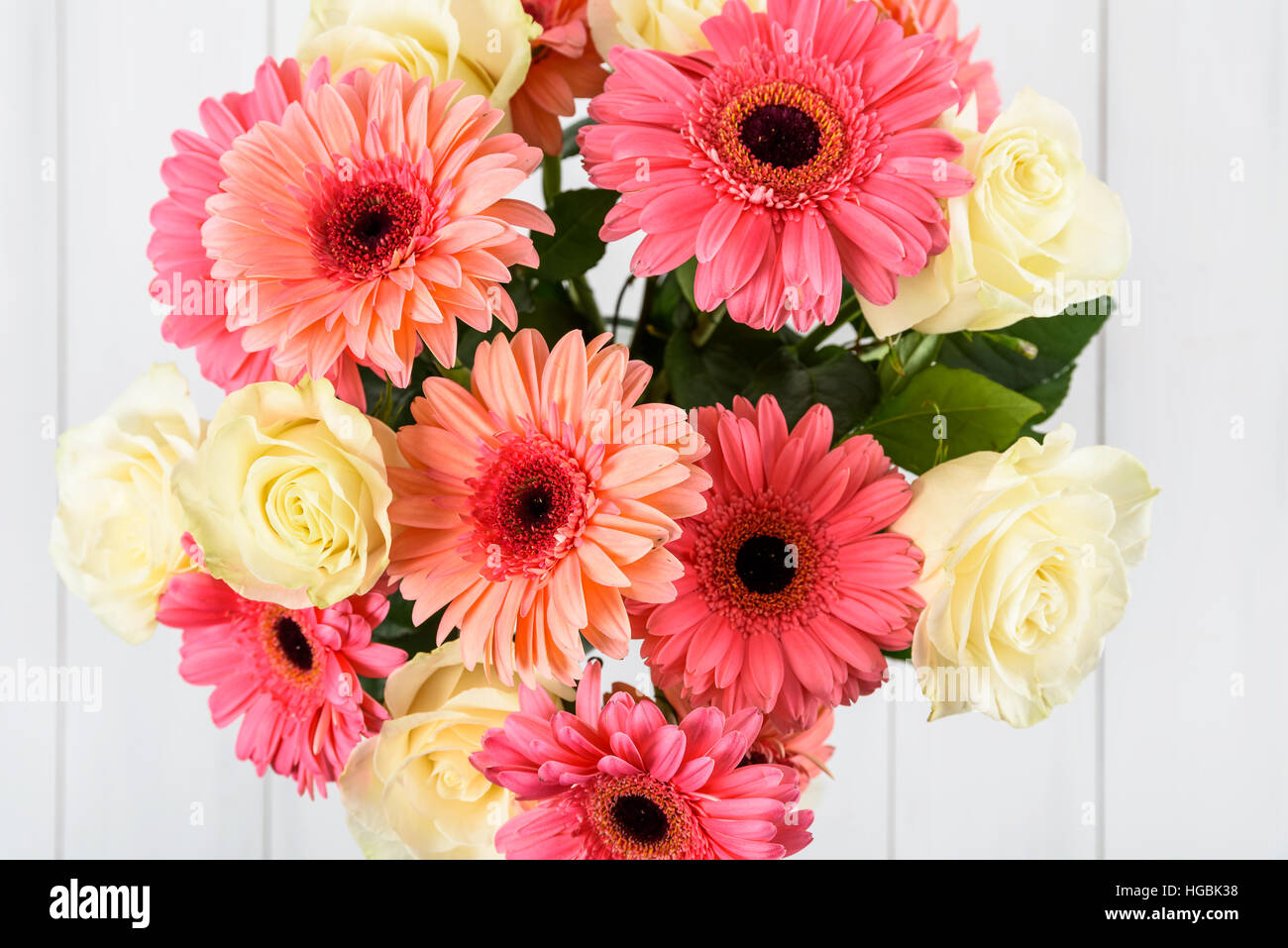Gerbera rose Fleurs Marguerite Bouquet roses et blanches Banque D'Images