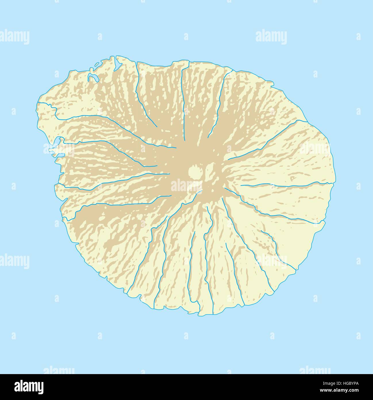 Carte de l'île volcanique imaginaire avec l'autre et les rivières Illustration de Vecteur