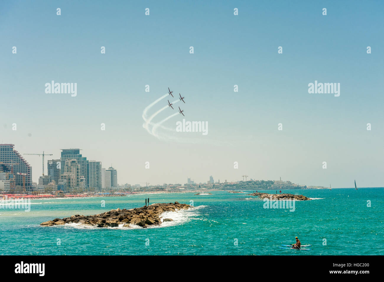 Israël, Tel Aviv, Airshow, le jour de l'indépendance, Yom Haatsmaout, paysage urbain Banque D'Images