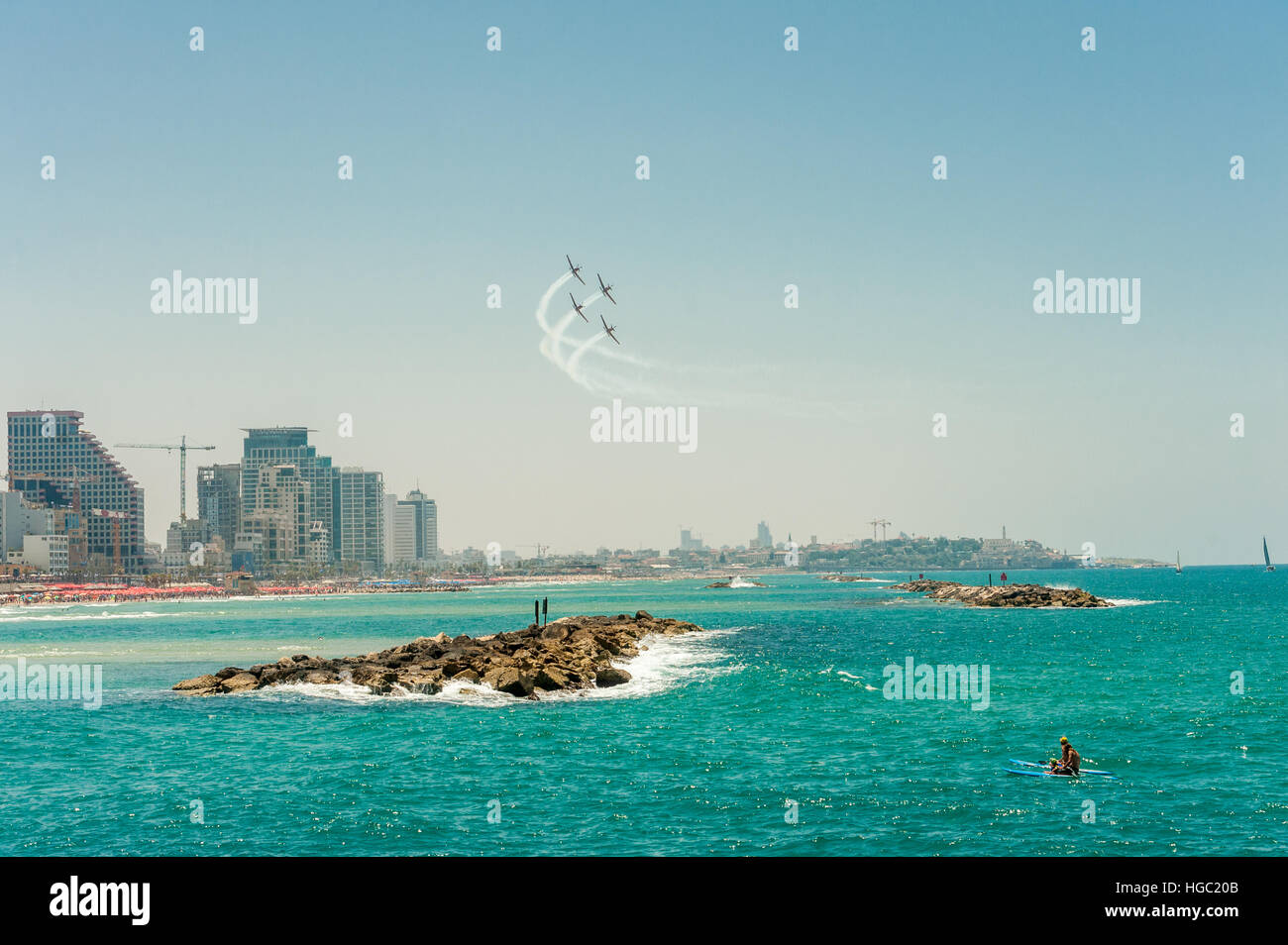Israël, Tel Aviv, Airshow, le jour de l'indépendance, Yom Haatsmaout, paysage urbain Banque D'Images