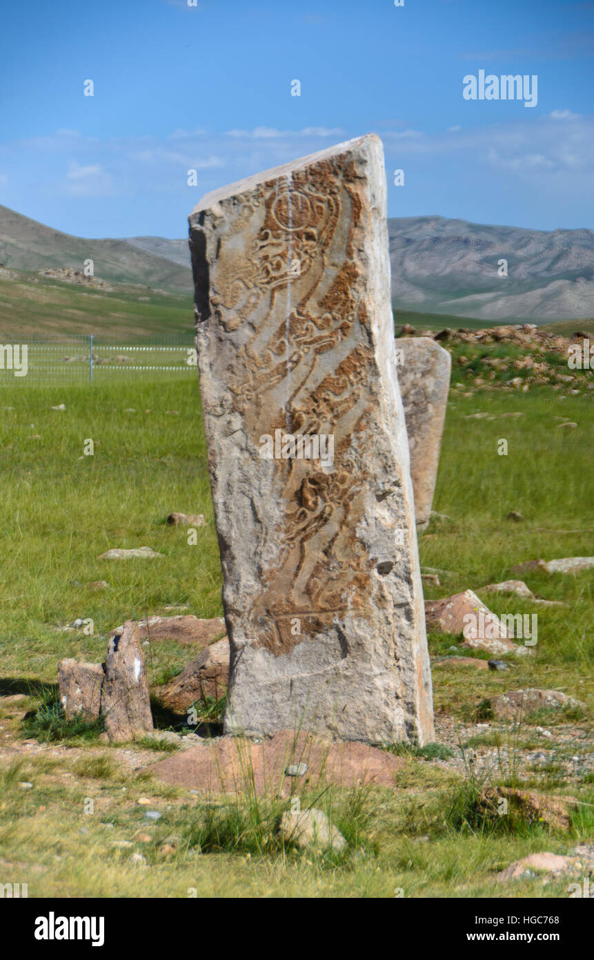 Pierres de cerfs ou Uushigiin Uver, l'âge du bronze site près de Moron, Mongolie Banque D'Images