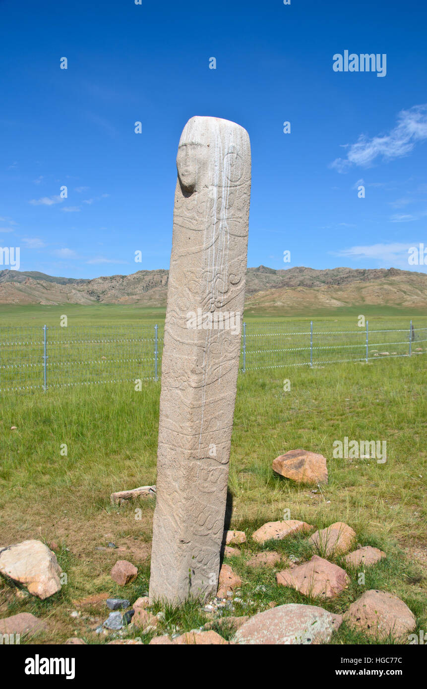 Pierres de cerfs ou Uushigiin Uver, l'âge du bronze site près de Moron, Mongolie Banque D'Images