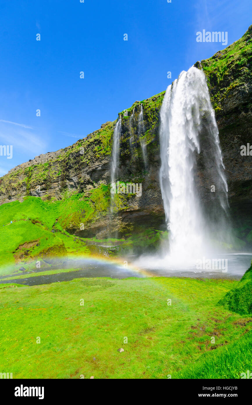 Vue de la cascade de Seljalandsfoss, dans le sud de l'Islande Banque D'Images