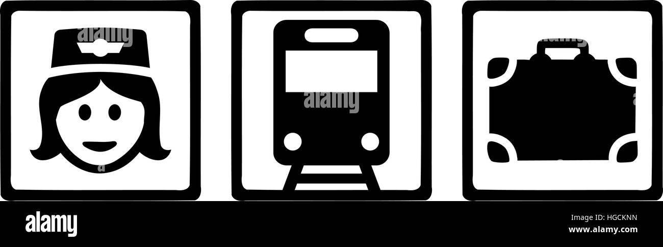 Accompagnateur de train train avec icônes et suitcase Illustration de Vecteur