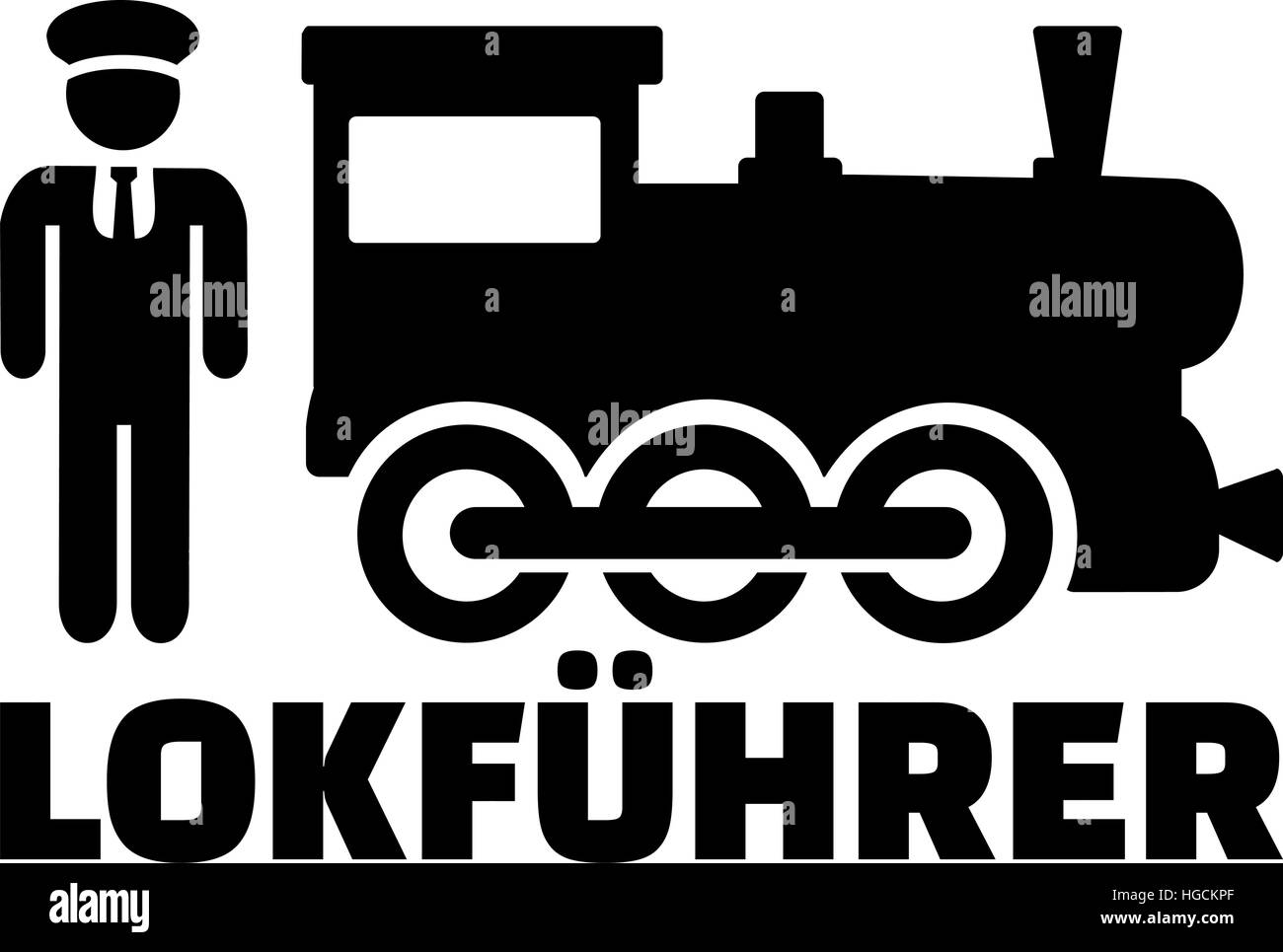 Conducteur de train avec locomotive et titre d'emploi allemand Illustration de Vecteur