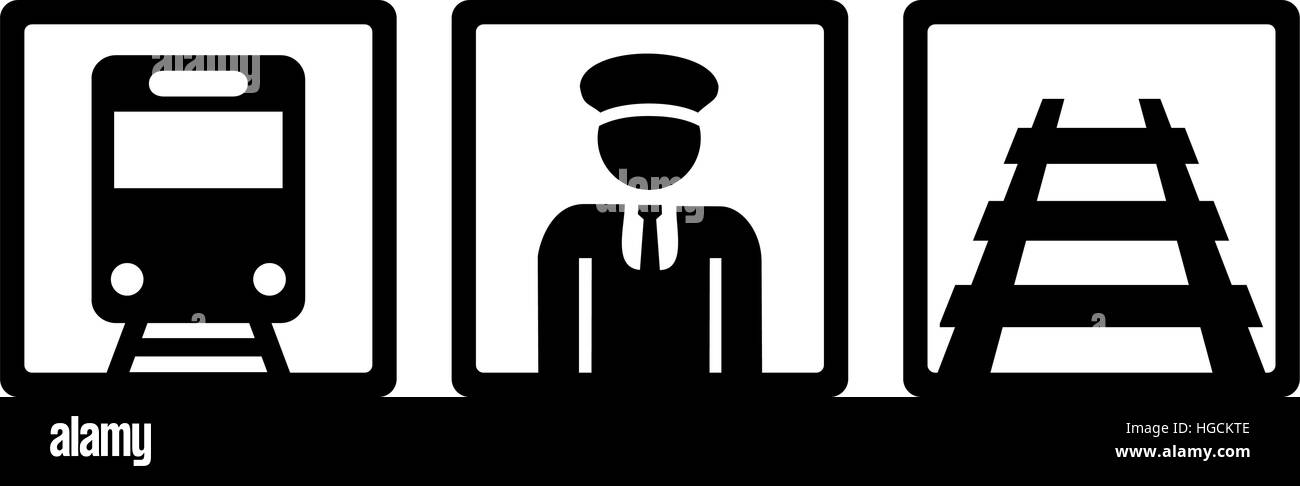 Icônes de conducteur de train - train, rail et orchestre Illustration de Vecteur