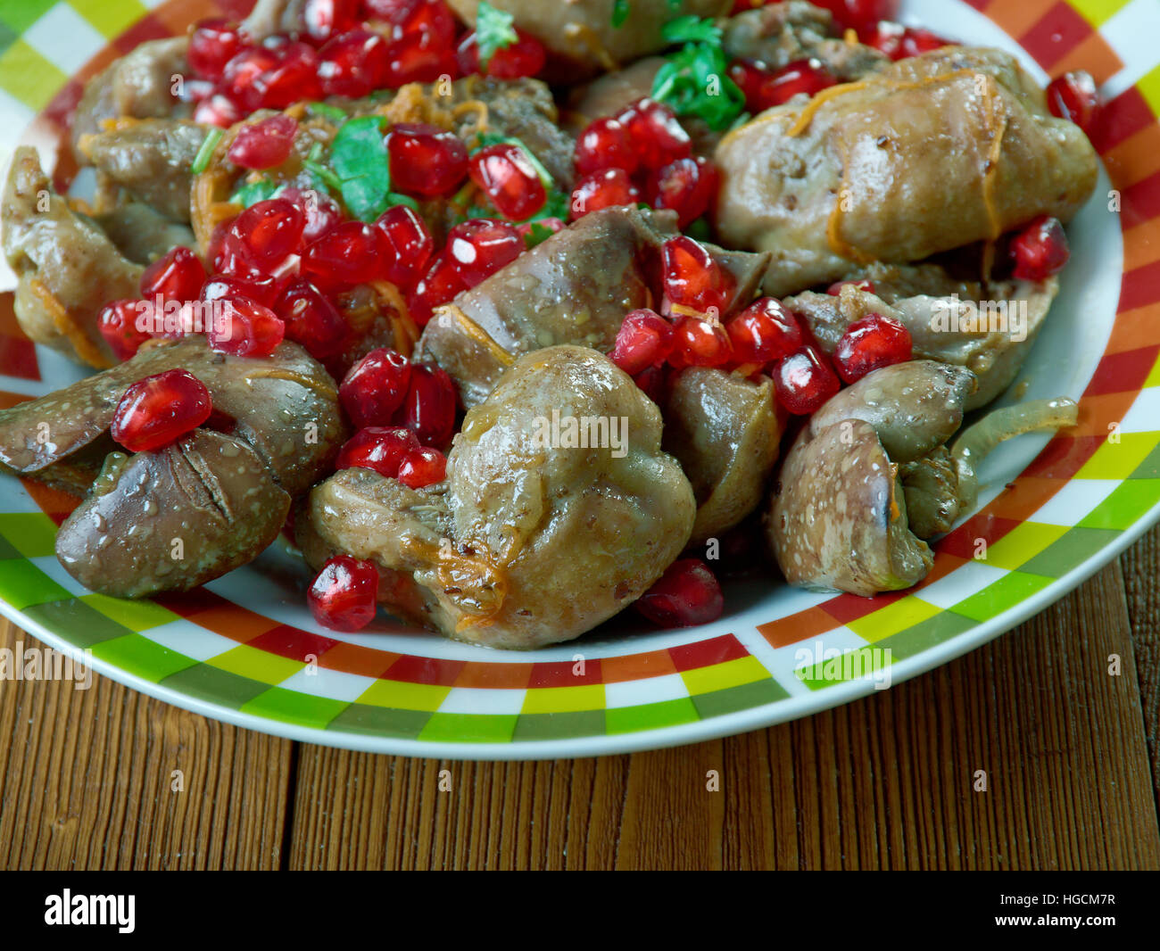 Kuchmachi - géorgien traditionnel plat de foie de poulet, coeur de Grenade ,et le gésier Banque D'Images