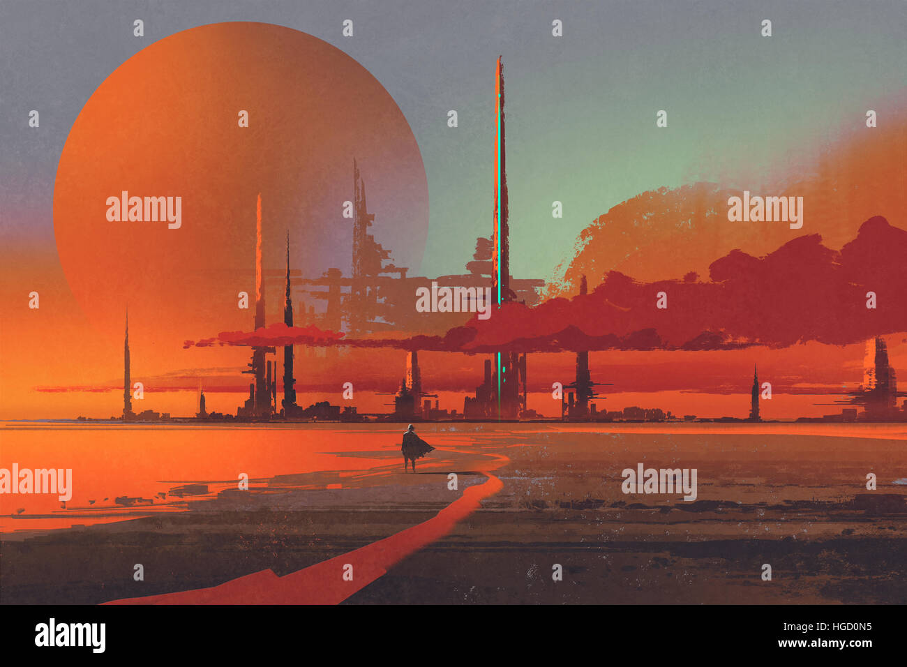 La construction sci-fi dans le désert,illustration peinture numérique Banque D'Images