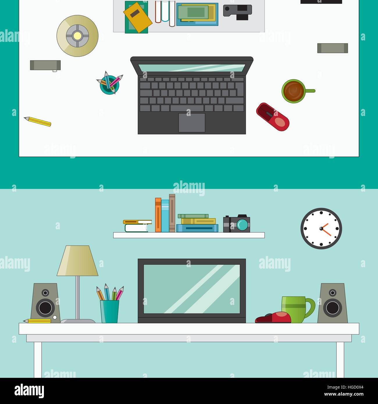 En milieu de travail - vektor style plat Illustration de Vecteur