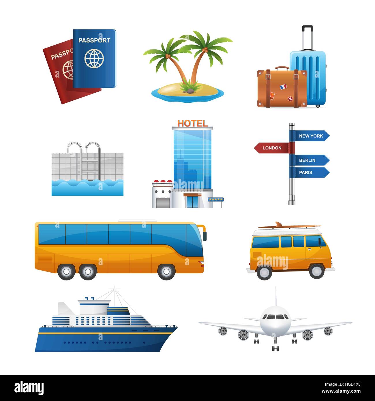 Tourisme Voyage réaliste vector icons set Illustration de Vecteur