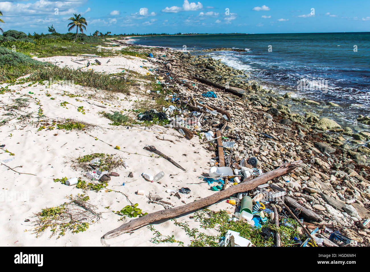 Le problème de la pollution de l'océan de la côte du Mexique avec la litière en plastique 5 Banque D'Images