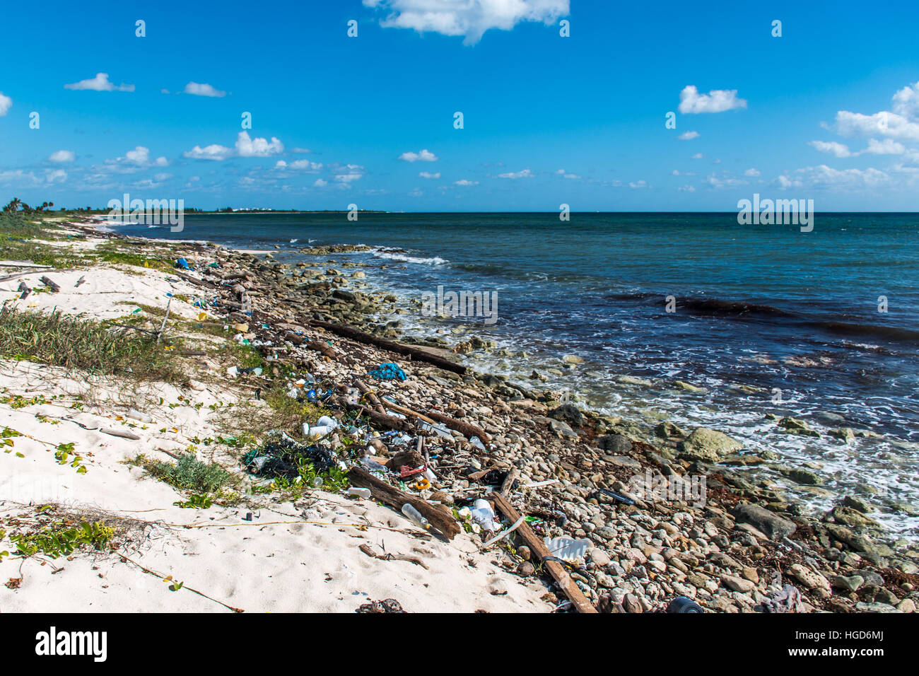 Le problème de la pollution de l'océan de la côte du Mexique avec la litière en plastique 6 Banque D'Images