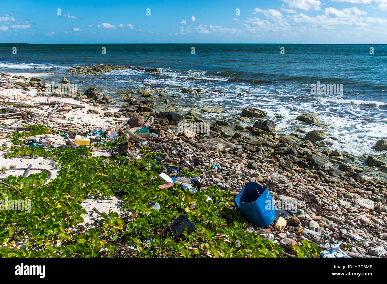 Le problème de la pollution de l'océan de la côte du Mexique avec la litière en plastique 9 Banque D'Images