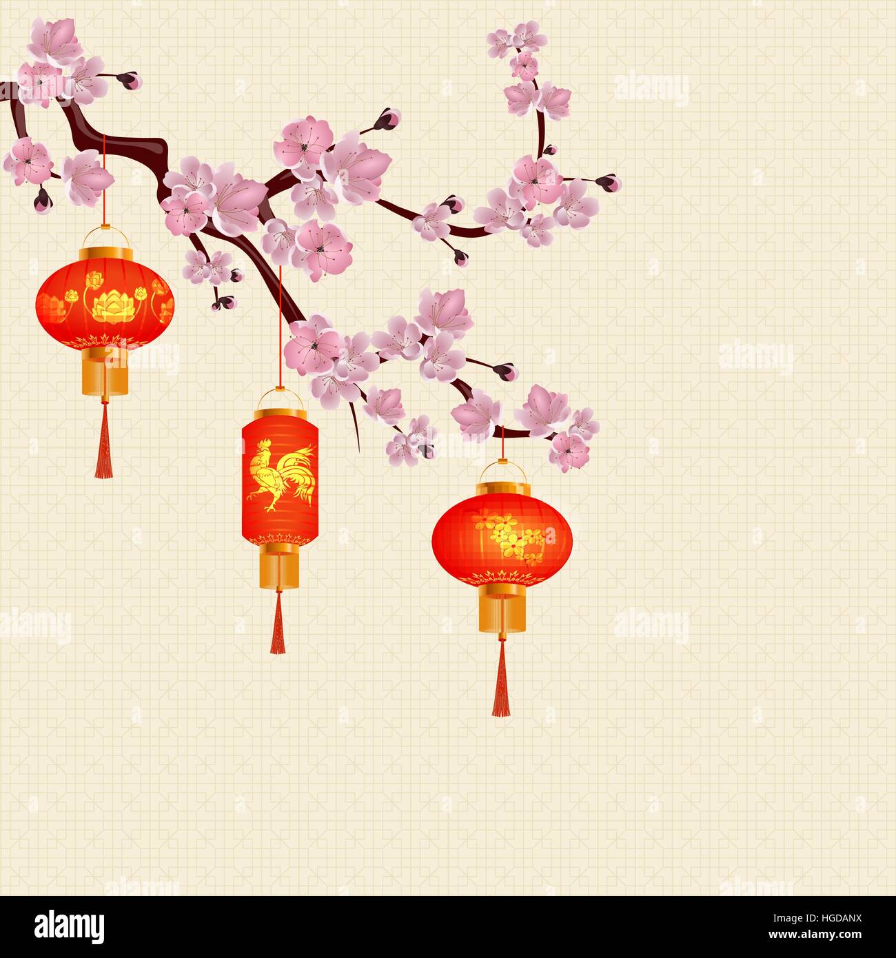 Lanternes Chinoises Rouge Suspendu à Une Branche De Fleur De