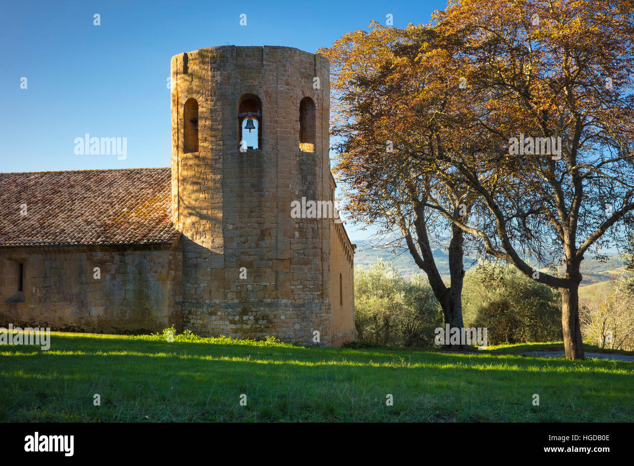 L'ancienne Pieve di Corsignano (église construite 12 C), Pienza, Toscane, Italie Banque D'Images