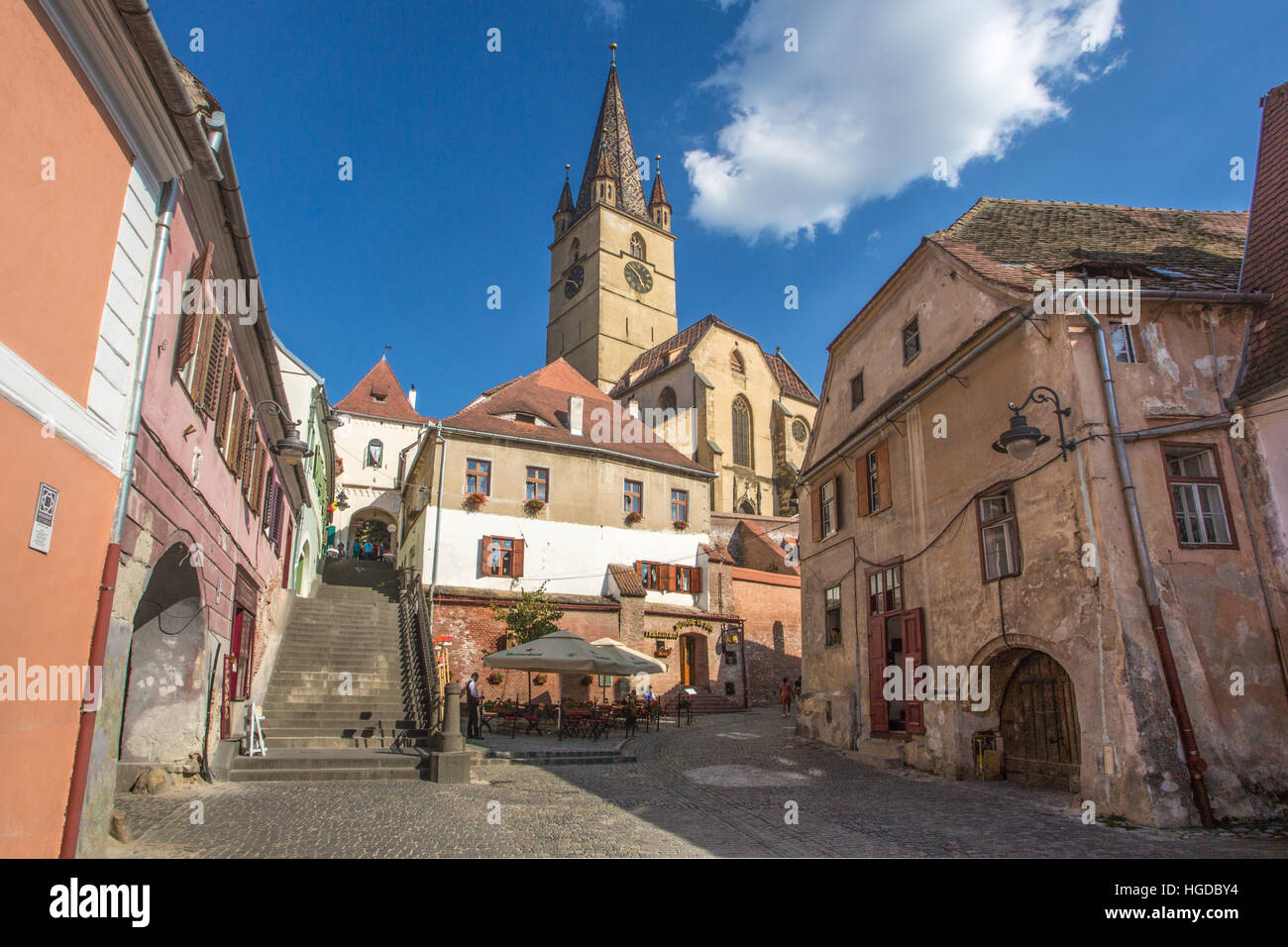 La ville de Sibiu, Roumanie, la Tour de la cathédrale évangélique Banque D'Images