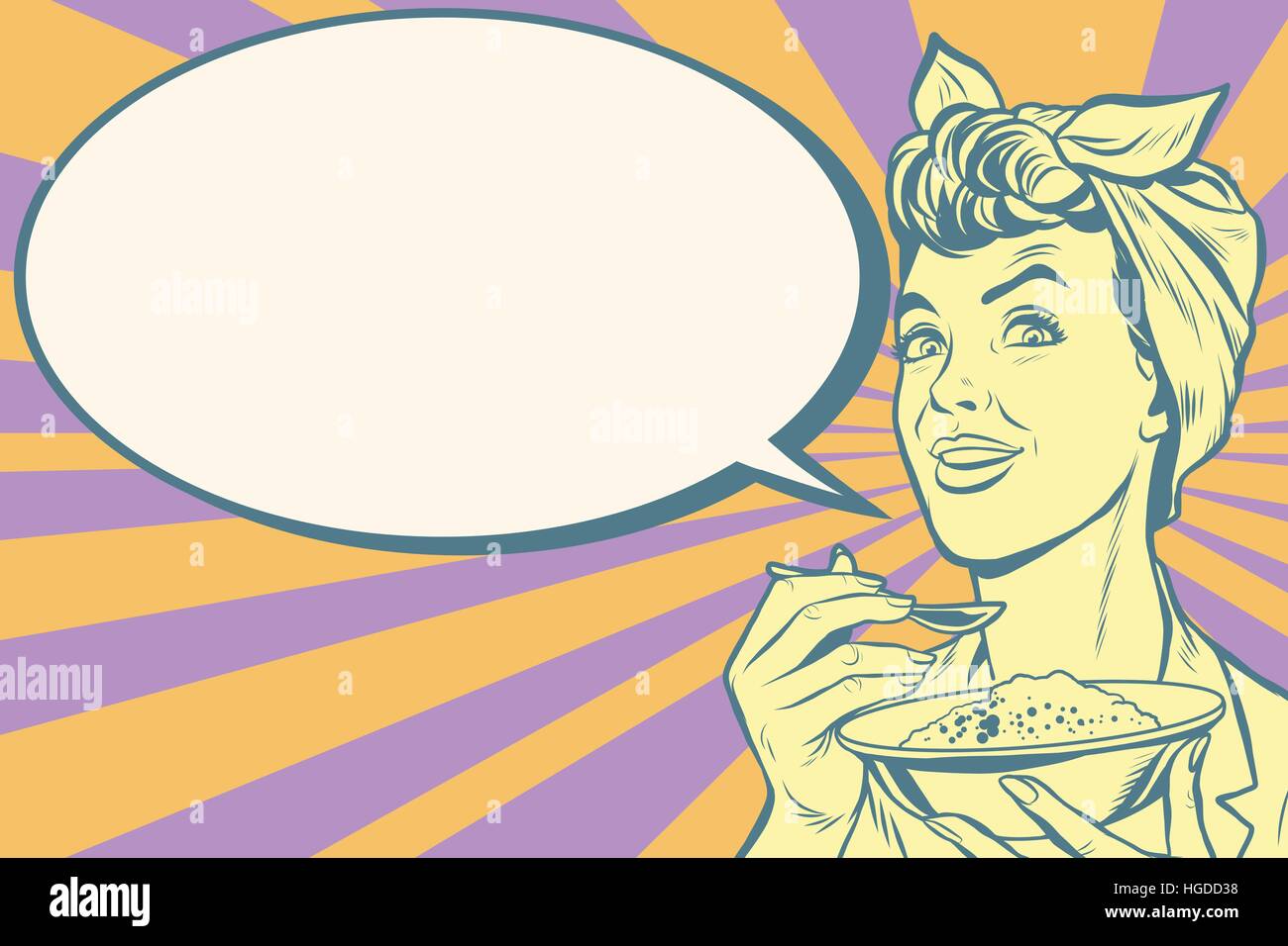 Retro Woman eating matin porridge Illustration de Vecteur