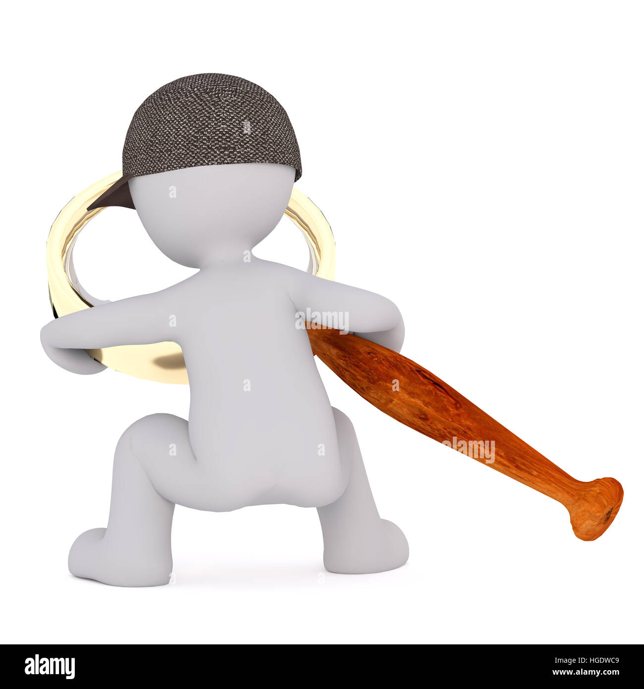 Le Rendu 3D de la vue arrière du personnage de porter le chapeau et à la loupe surdimensionnée par in front of White Background with Copy Space Banque D'Images