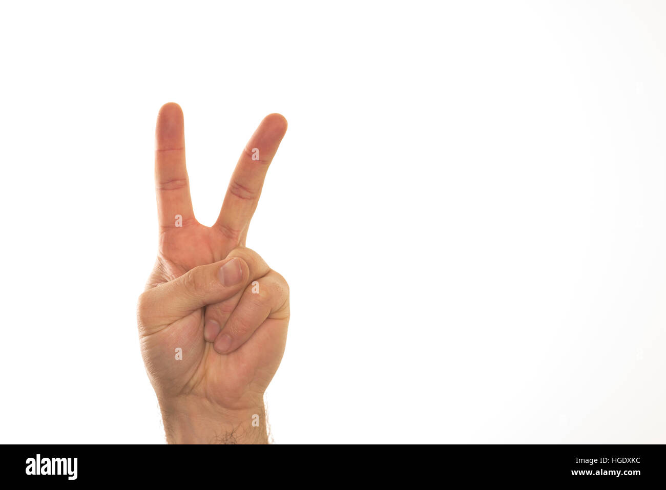 Part montrant deux doigts pour compter et indiquant les nombres. Banque D'Images
