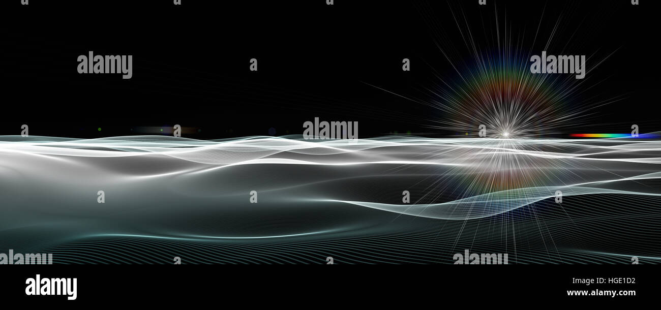 Technologie futuriste design fond vague panorama avec des lumières Banque D'Images