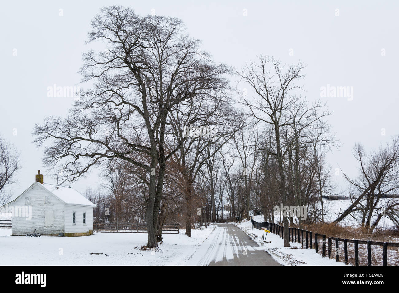 Chambre et route sur une journée d'hiver, près de nouvelle liberté, en Pennsylvanie. Banque D'Images