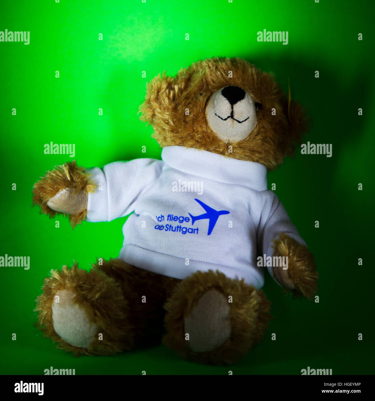 Un ours en peluche Steiff. L'ours en peluche porte un pull à col polo. Banque D'Images