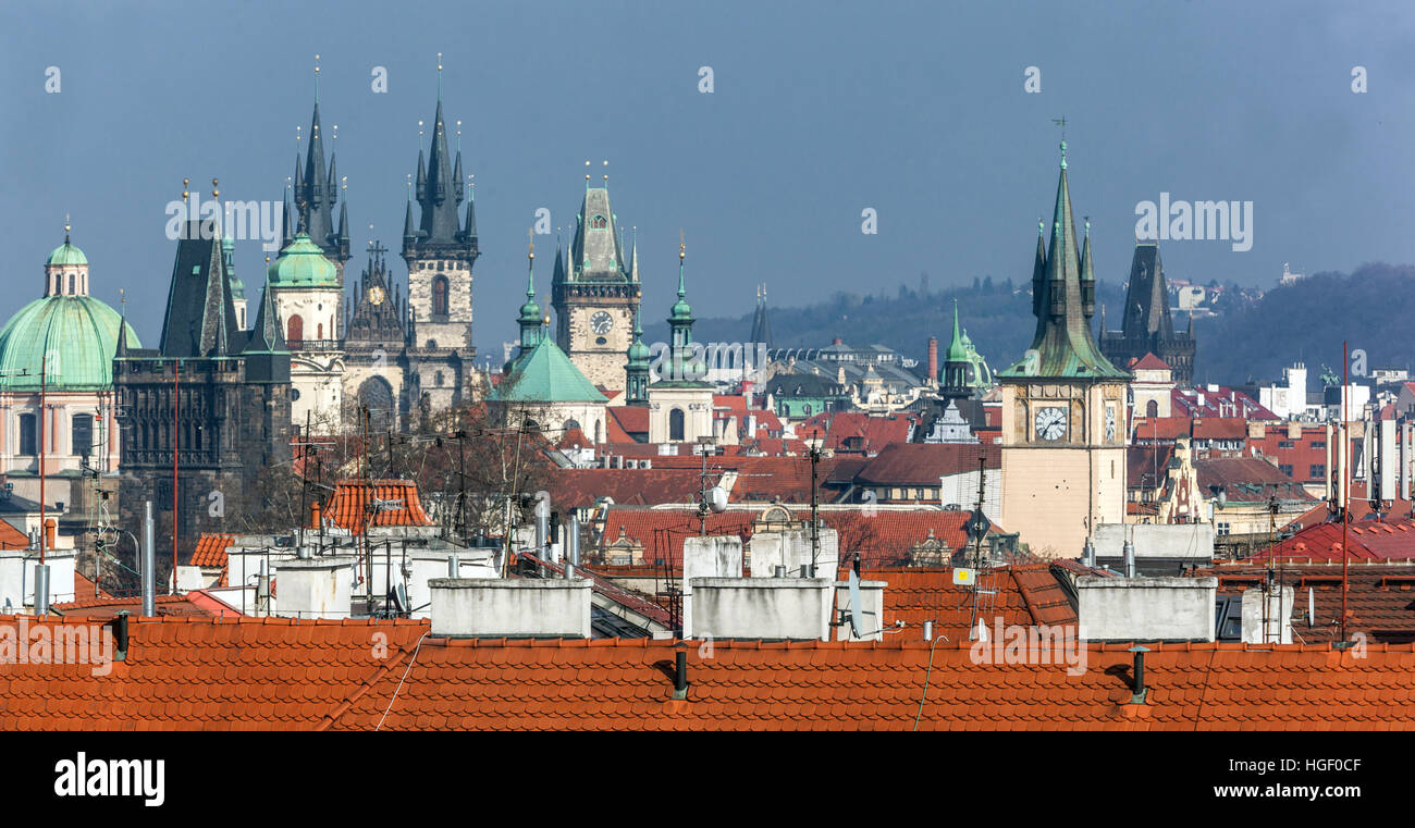 Prague Panorama vieille ville avec tours, Prague, République Tchèque Banque D'Images
