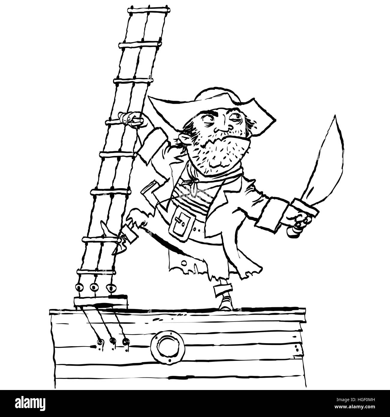 Brave pirate est à bord du navire Illustration de Vecteur