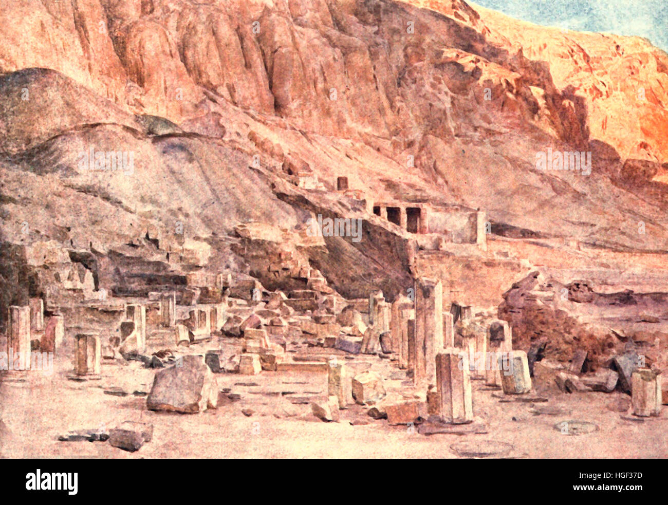 Ruines du temple de Mentuhotep à Thèbes. L'Égypte, vers 1890 Banque D'Images