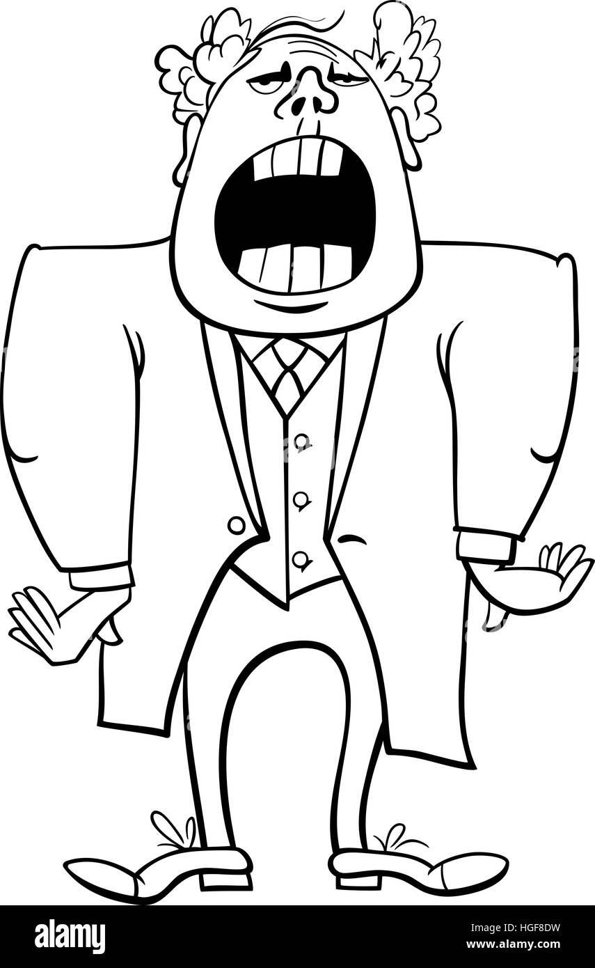Cartoon noir et blanc Illustration de l'homme ou le chant lyrique personnage Coloriage Illustration de Vecteur