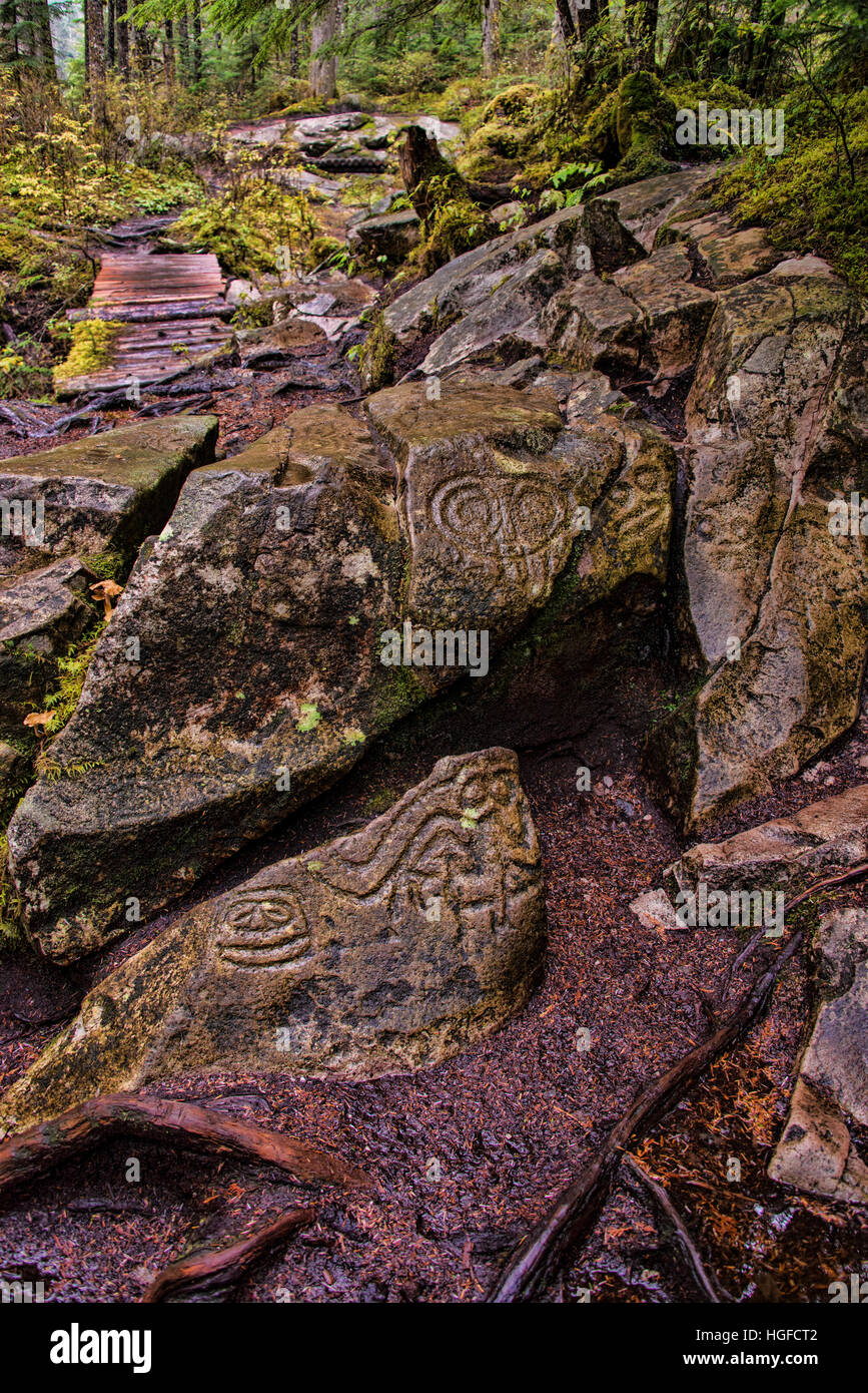 Pétroglyphes de Bella Coola, BC, Canada Banque D'Images