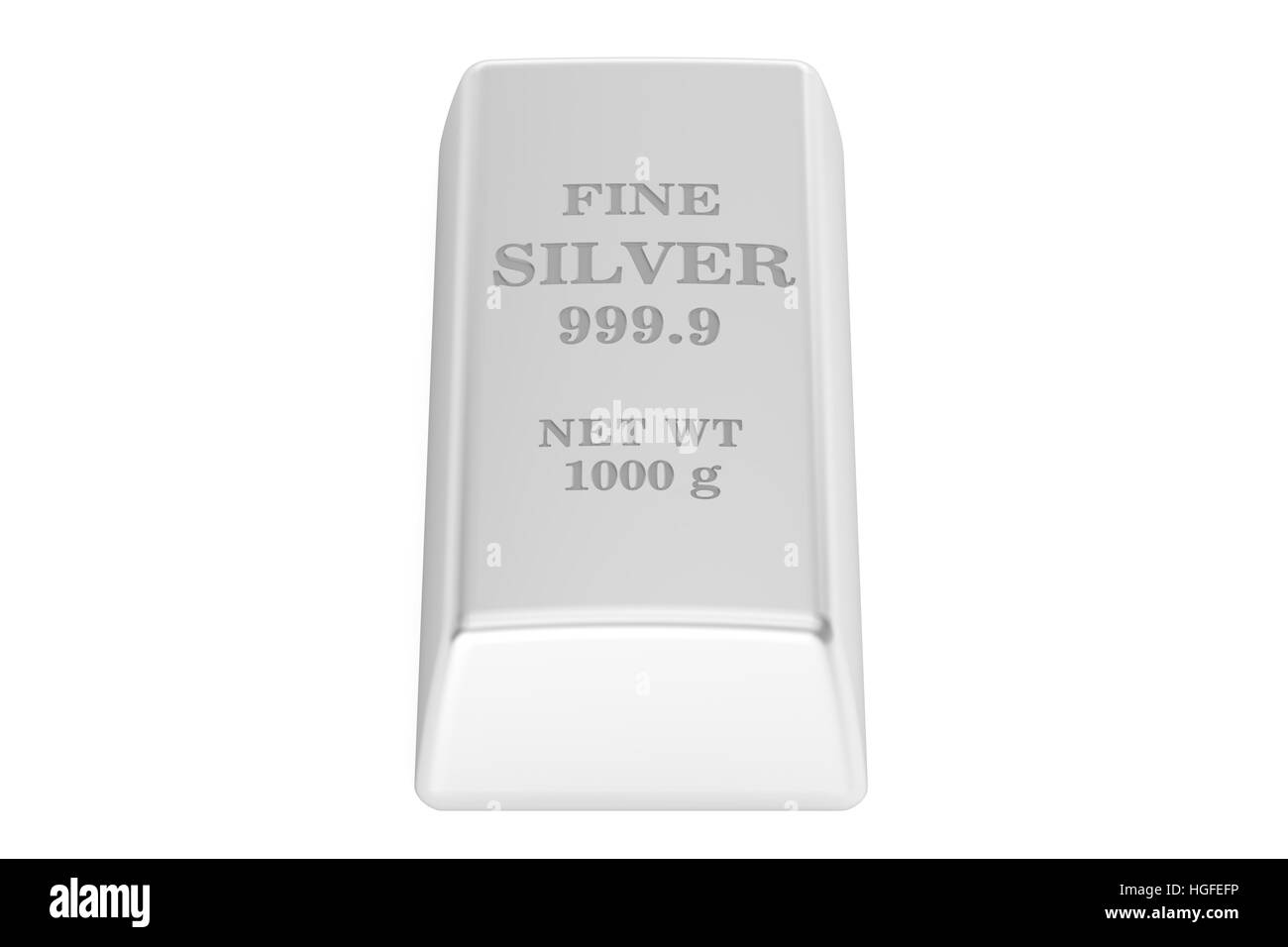 Lingot d'argent, rendu 3D isolé sur fond blanc Banque D'Images