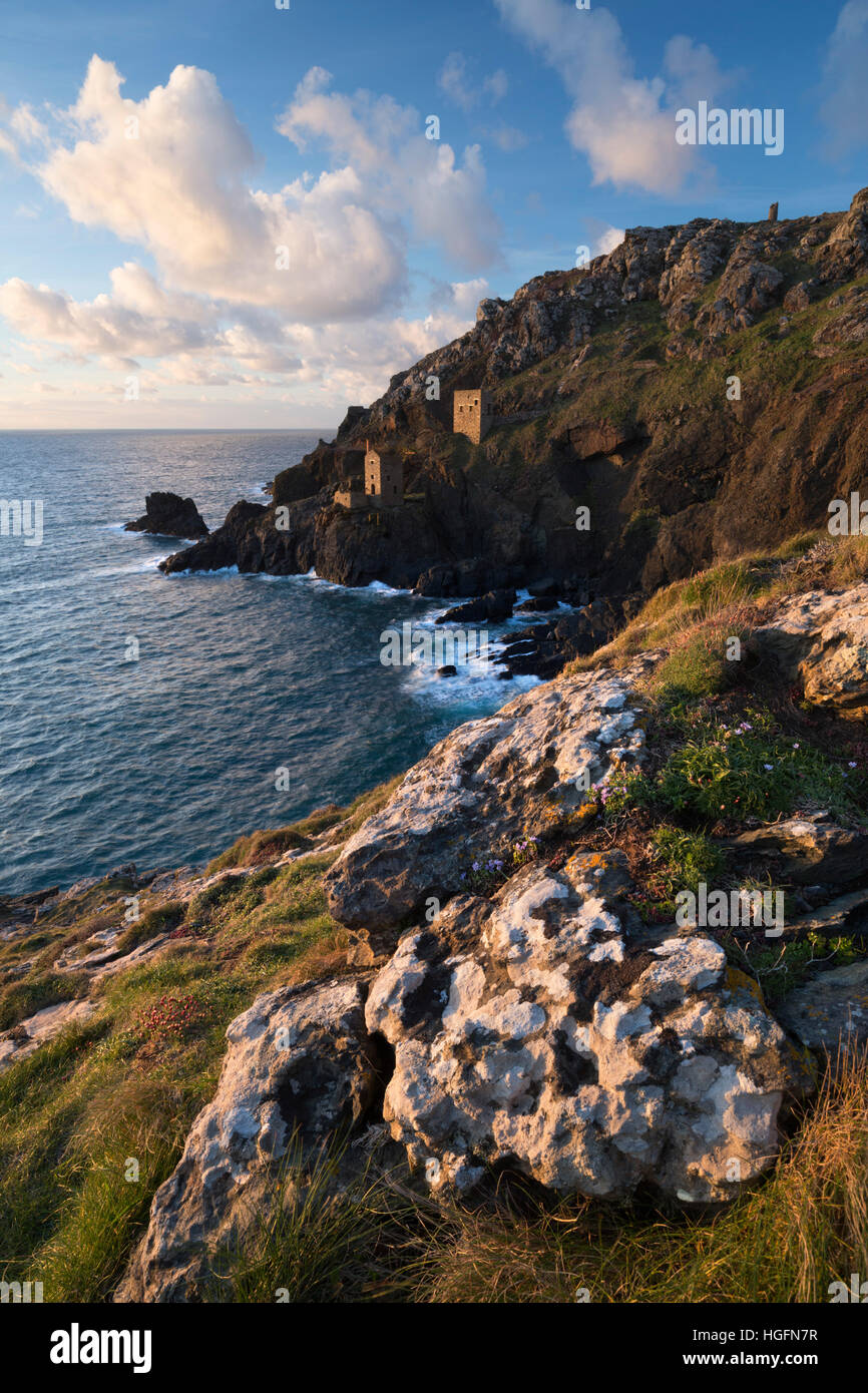 Moteur couronnes maisons de la mine et Botallack Botallack, côte sauvage, près de St Just, Cornwall, Angleterre, Royaume-Uni, Europe Banque D'Images