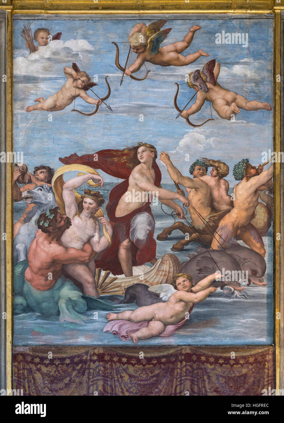 Rome. L'Italie. Villa Farnesina. Triomphe de Galatée, 1512, fresque de Raphaël dans la Loggia di Galatea. Banque D'Images