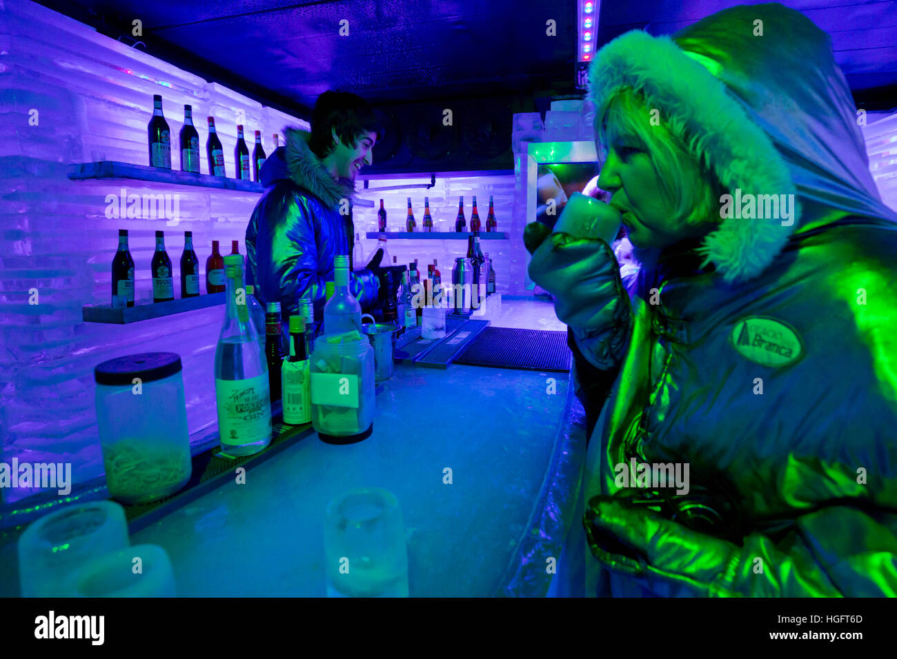Intérieur du Bar Glacier Ice bar Branca, El Calafate, en Patagonie, Argentine, Amérique du Sud Banque D'Images