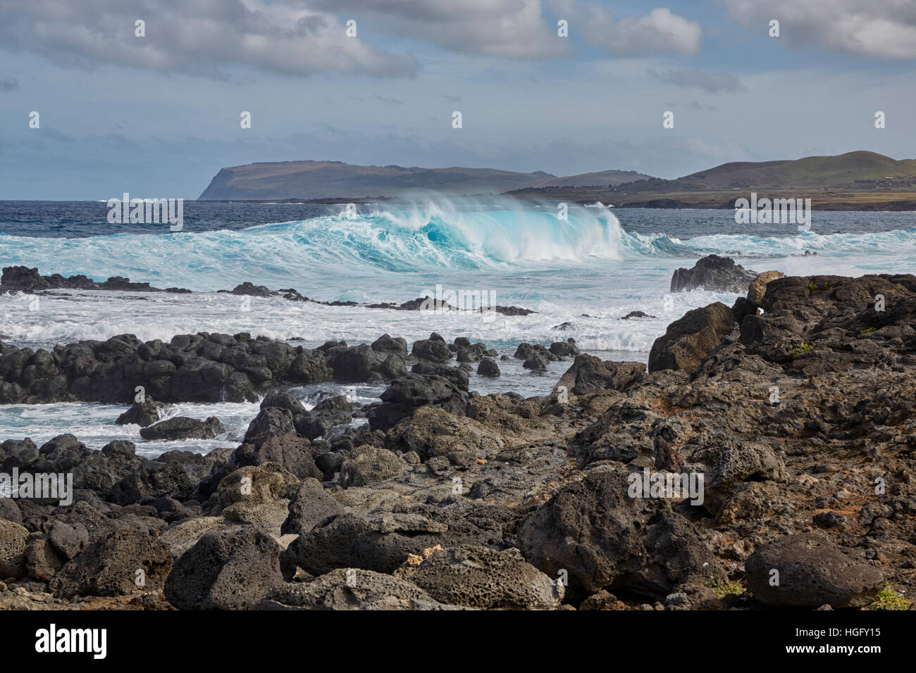 Akahanga, rive sud, l'île de Pâques, Rapa Nui, Chili Banque D'Images