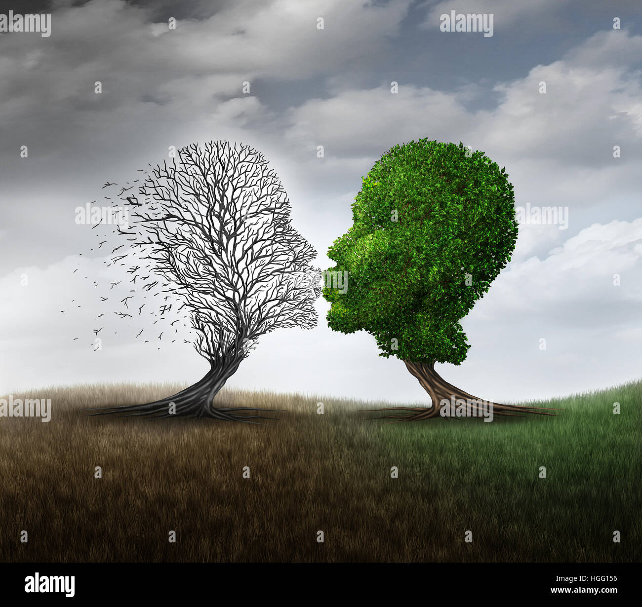 L'amour mort et le deuil d'une relation concept symbole de perte comme un arbre vert embrassant une autre plante qui est mort comme une métaphore de l'humeur tristesse psychologique Banque D'Images L'amour mort et le deuil d'une relation concept symbole de perte comme un arbre vert embrassant une autre plante qui est mort comme une métaphore de l'humeur tristesse psychologique Banque D'Images