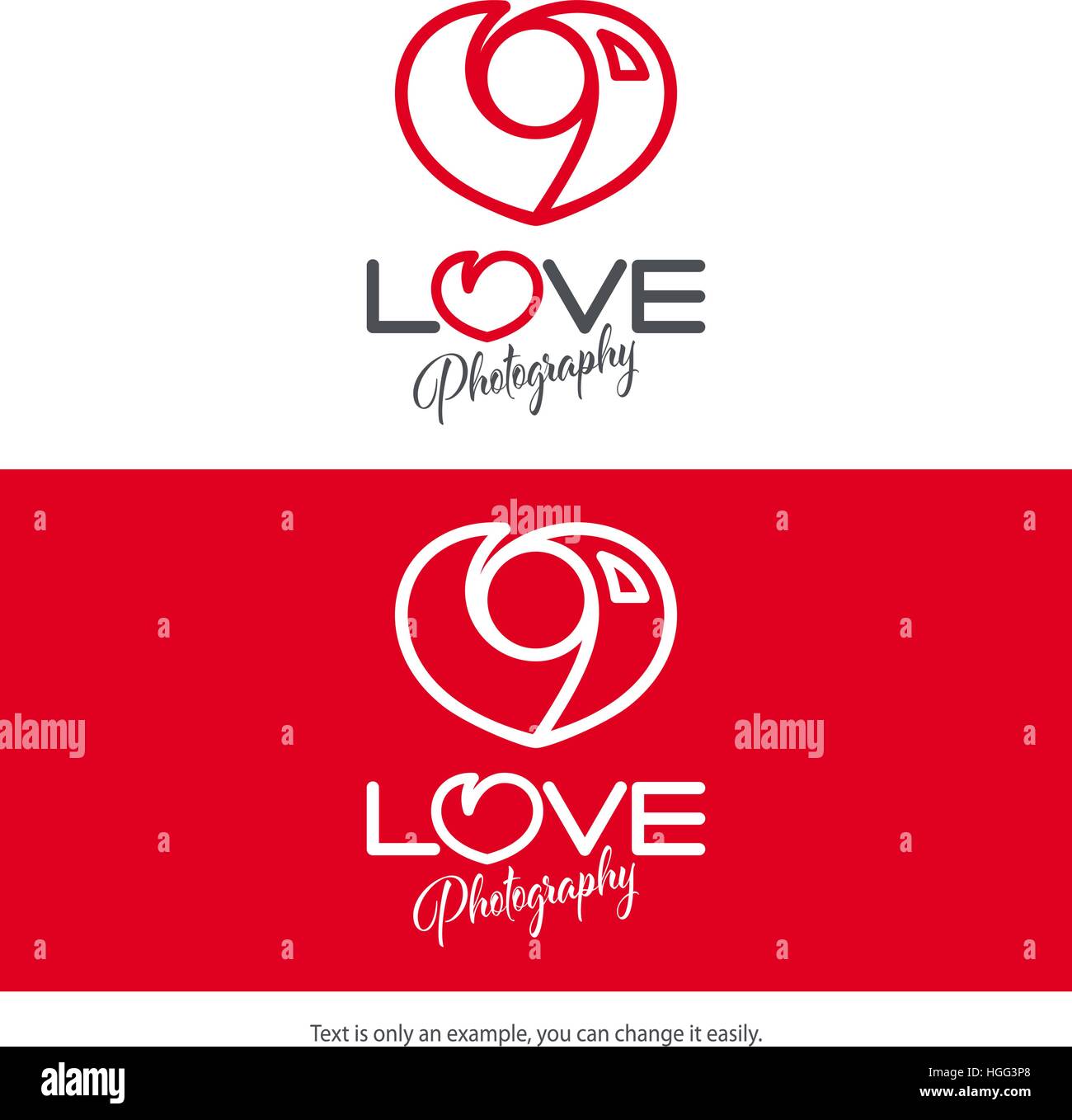 Photographie minimale logo design love concept. Appareil photo vecteur icône en forme de cœur. Illustration de Vecteur