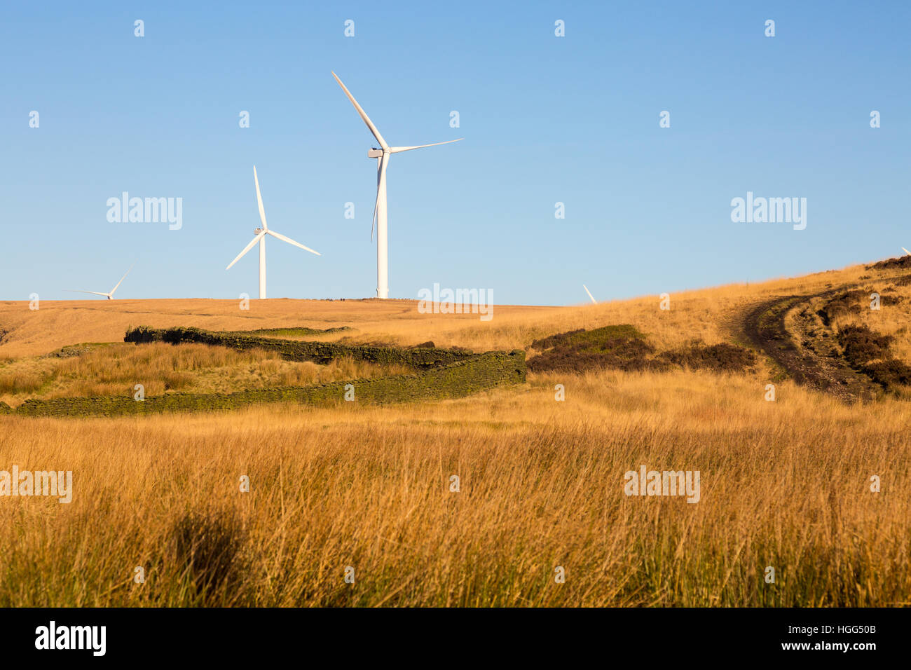 Parc éolien de Scout Moor près de Rochdale, est le 2e plus grand parc éolien onshore en Angleterre, Banque D'Images