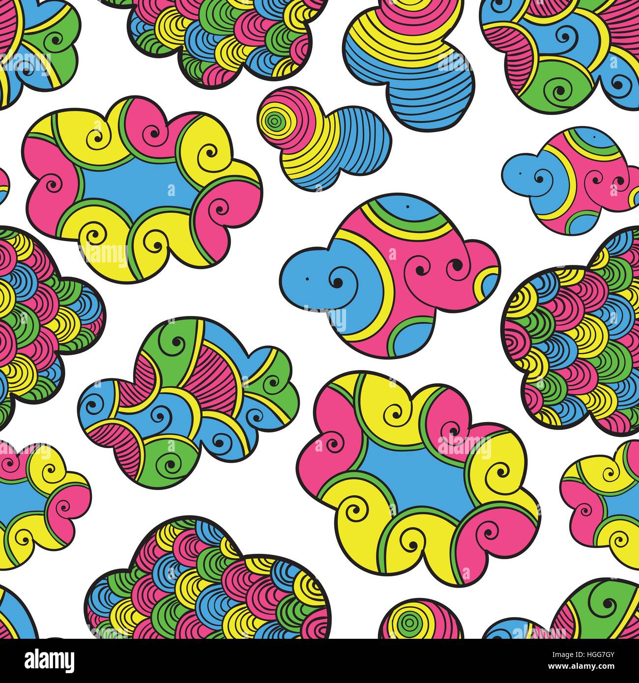 Cute hand drawn seamless pattern avec les nuages, les chutes et les cœurs. Vector illustration Illustration de Vecteur