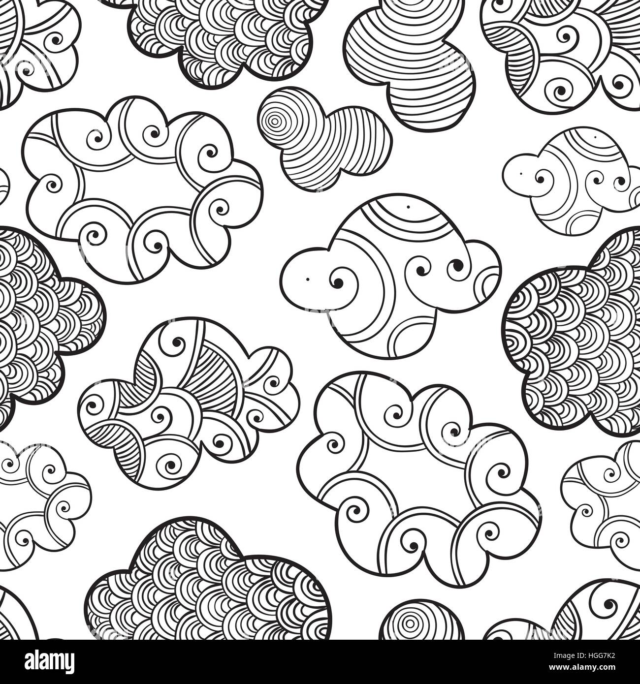 Cute hand drawn seamless pattern avec les nuages, les chutes et les cœurs. Vector illustration Illustration de Vecteur