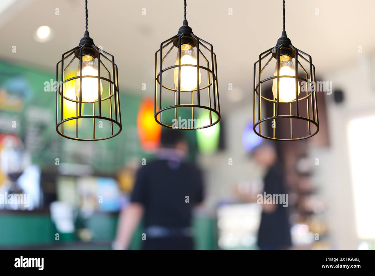 Lampes Vintage dans un restaurant,concept de l'intérieur avec des lumières. Banque D'Images