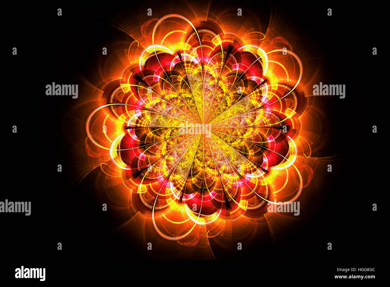 Fractal fleur orange sur fond noir.L'art abstrait. Art fractal pour creative design,flyer couvrir, de l'intérieur, de l'affiche. Banque D'Images