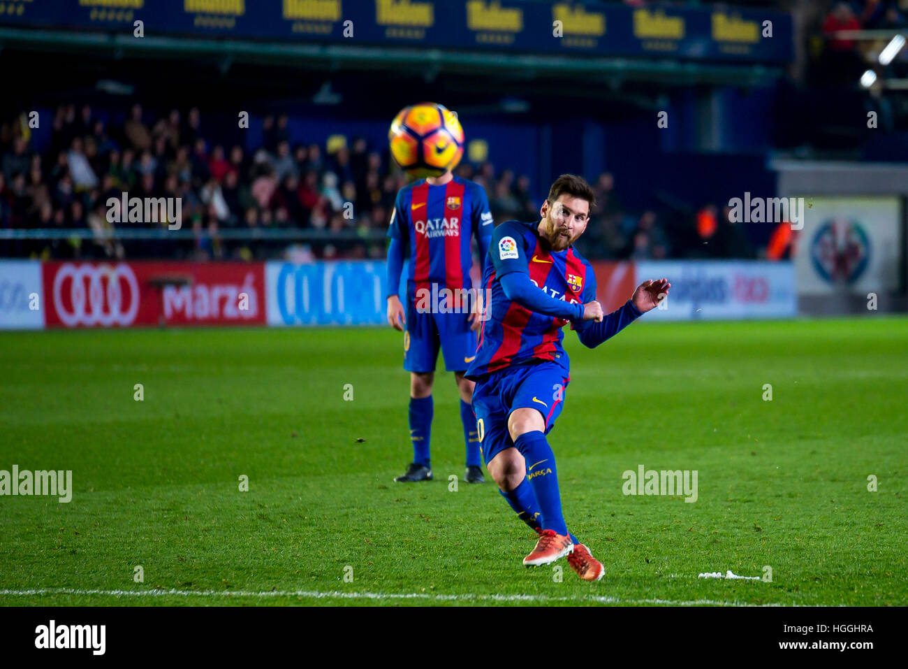 VILLARREAL, ESPAGNE - JAN 8 : Leo Messi joue à la correspondance entre la Liga Villarreal CF et le FC Barcelone au Stade El Madrigal, le 8 janvier 2017 à Villarreal, Espagne. © Christian Bertrand/Alamy Live News Banque D'Images